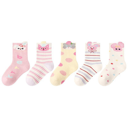 儿童袜子24秋冬批发可爱猫咪波点女童袜子保暖棉质儿童加厚毛圈袜