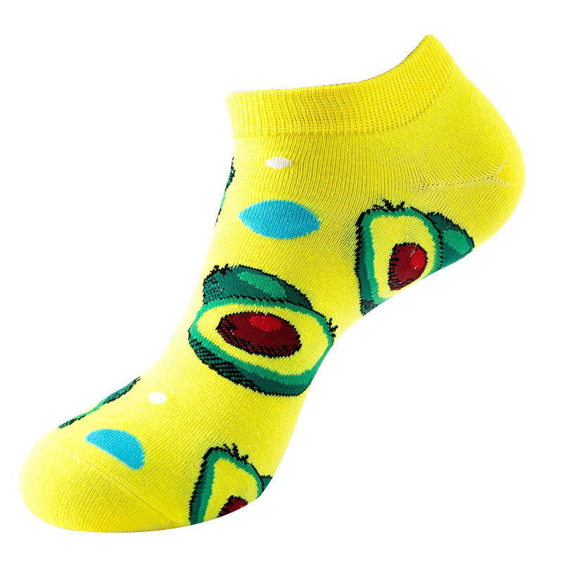 Boat sock man, summer and spring short socks for women, light-crowned short style stockings, oil painting avocado trend stockings, wholesale for sale