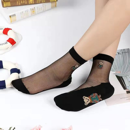 Glass fiber stockings - Children's rose flower sweet anti-slip cotton bottom stockings - Transparent mid-calf women's low-top trendy cotton stockings