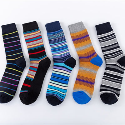 Happy Stripes Socks - Comfortable Cotton Socks for Casual Wear - Trendy Mid-Calf Socks for the European Street Style