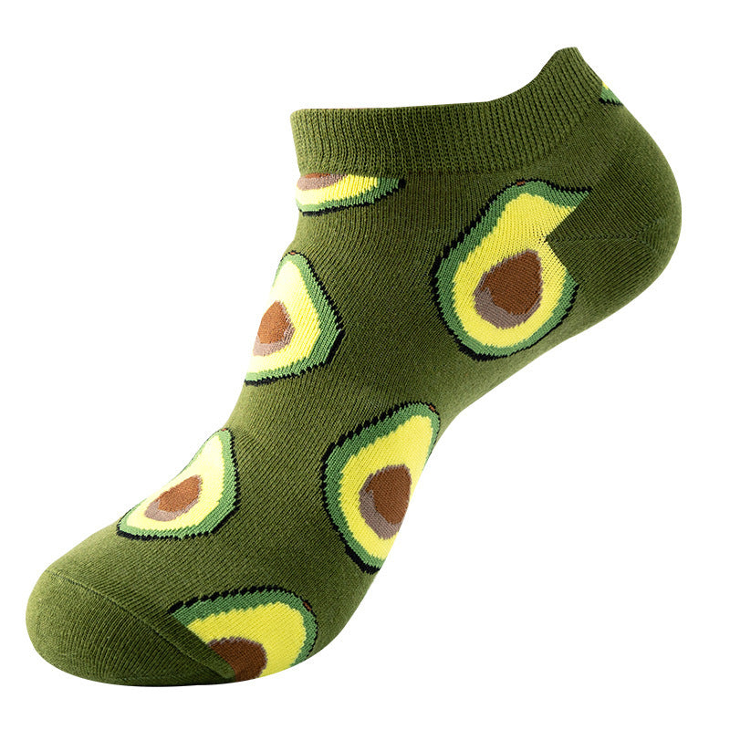 Boat sock man, summer and spring short socks for women, light-crowned short style stockings, oil painting avocado trend stockings, wholesale for sale
