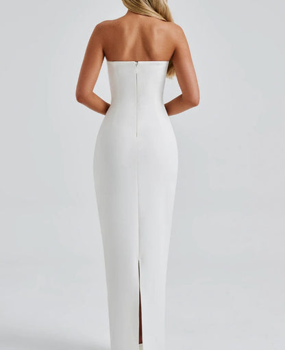 Winter and autumn silk scarf strapless figure-hugging form-fitting women's long dress with a back slit and full skirt