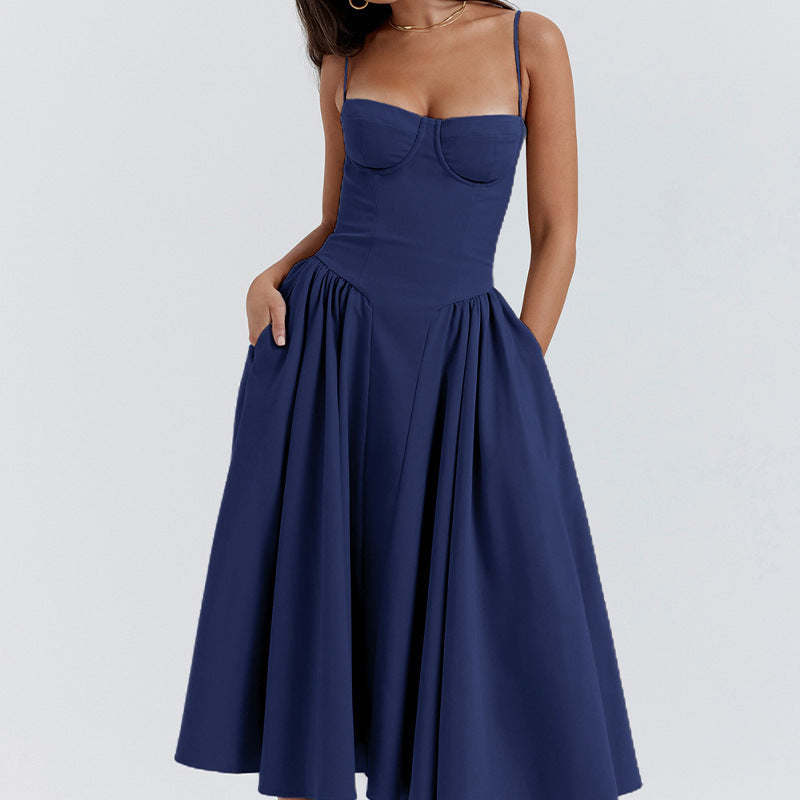 Summer off-the-shoulder dress in new style with a waistline, fashionable and sexy red strapless dress for women