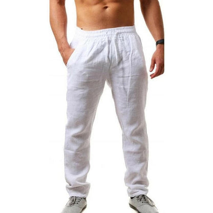 Men's Hip-Hop Breathable Cotton-Linen Sports Long Pants Trendy Fashion Solid Color Simple Lightweight Casual Pants for Men