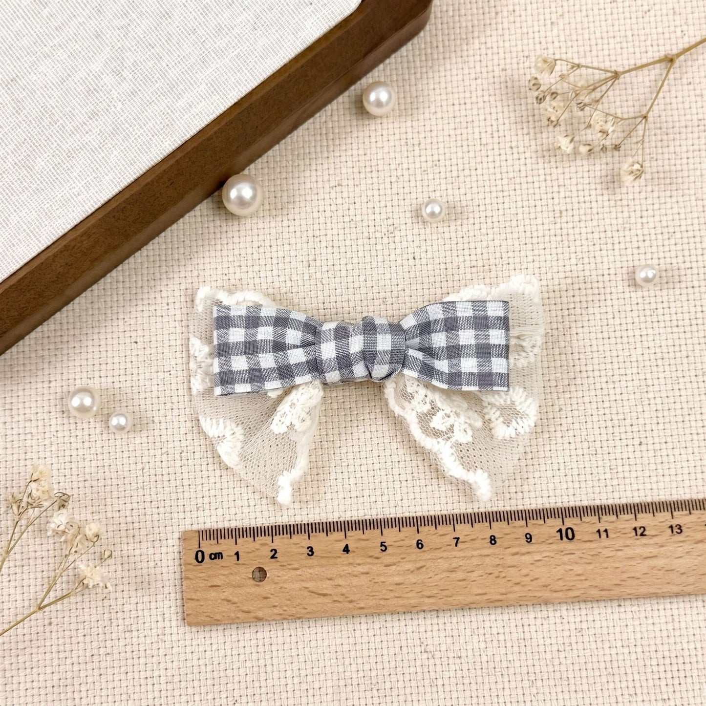 蕾丝格子蝴蝶结DIY发夹配件甜美布艺花边蝴蝶结箱包鞋花娃衣辅料