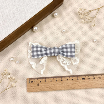 蕾丝格子蝴蝶结DIY发夹配件甜美布艺花边蝴蝶结箱包鞋花娃衣辅料