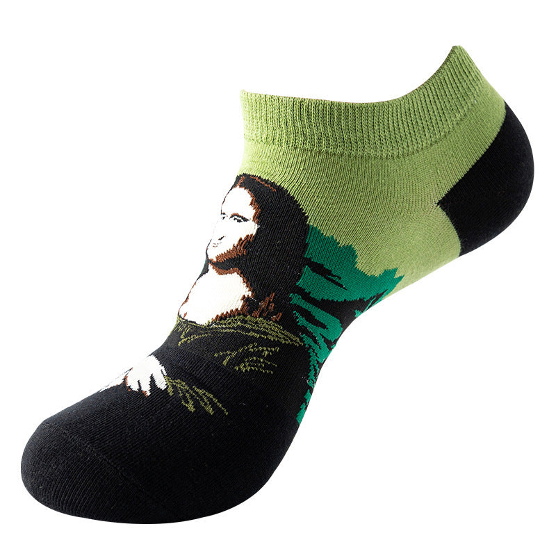 Boat sock man, summer and spring short socks for women, light-crowned short style stockings, oil painting avocado trend stockings, wholesale for sale