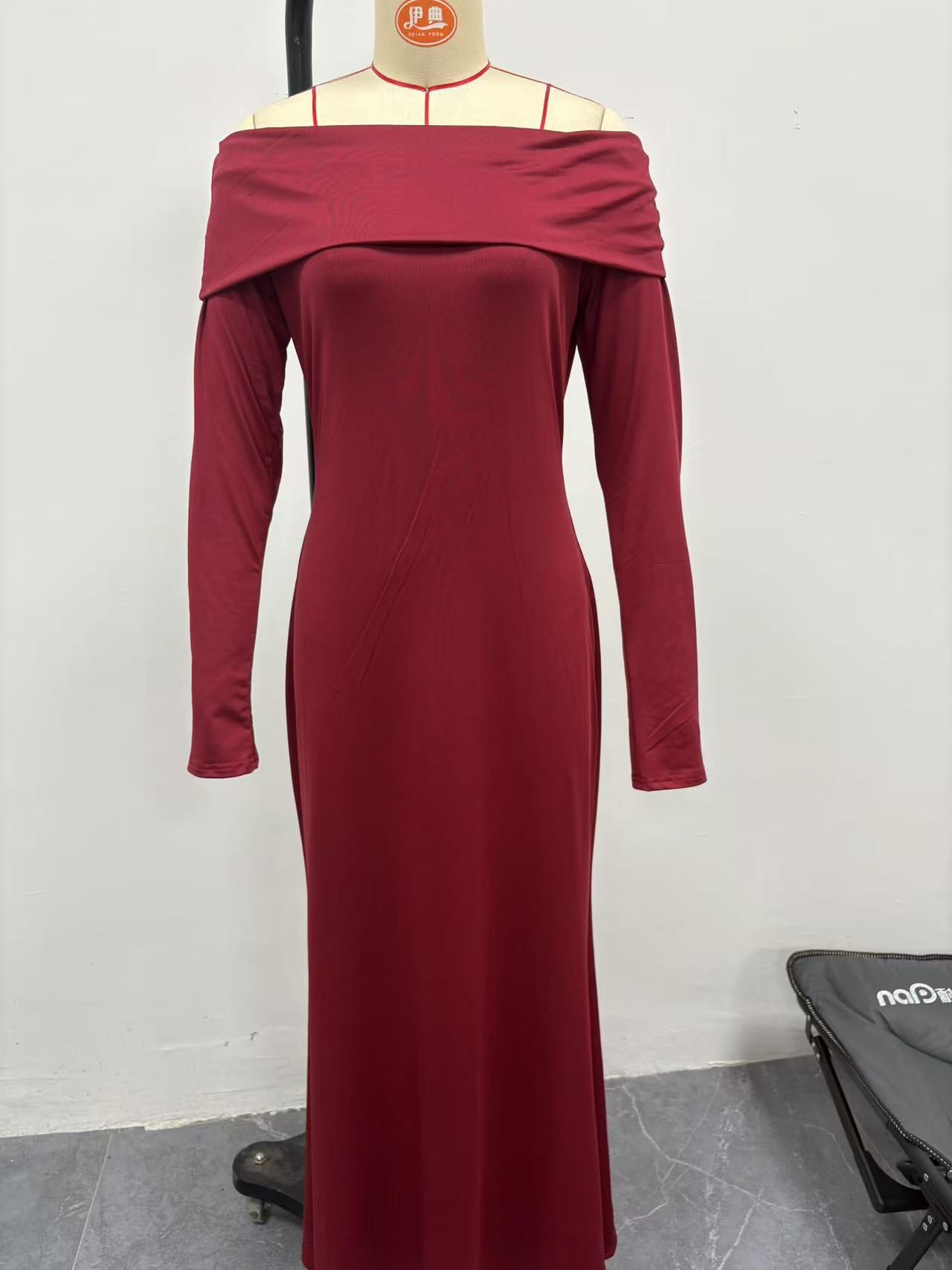 Fashionable autumn elegant style women's tight-fitting one-shoulder step skirt dress