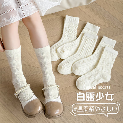女童袜子春秋森系美拉德中筒袜日系花边蝴蝶结公主袜儿童袜子