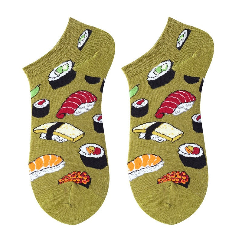 Boat sock man, summer and spring short socks for women, light-crowned short style stockings, oil painting avocado trend stockings, wholesale for sale