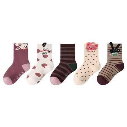 儿童袜子24秋冬批发可爱猫咪波点女童袜子保暖棉质儿童加厚毛圈袜