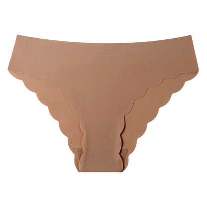 Plus-size panties, silk-like invisible women's seamless low-rise panties with wave edges and pure erotic nylon triangle bottoms