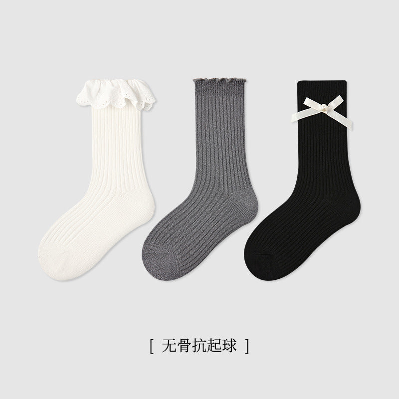 儿童袜子批发2025秋冬新款波点蝴蝶结女童中筒袜棉百搭无骨童袜