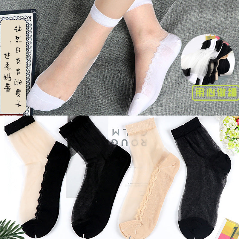 Kathys Pure Color Mid-Calf Stockings, Crystal Stockings, Simple Glass Stockings, Women's Cotton Bottom Trendy Wholesale Black Stockings