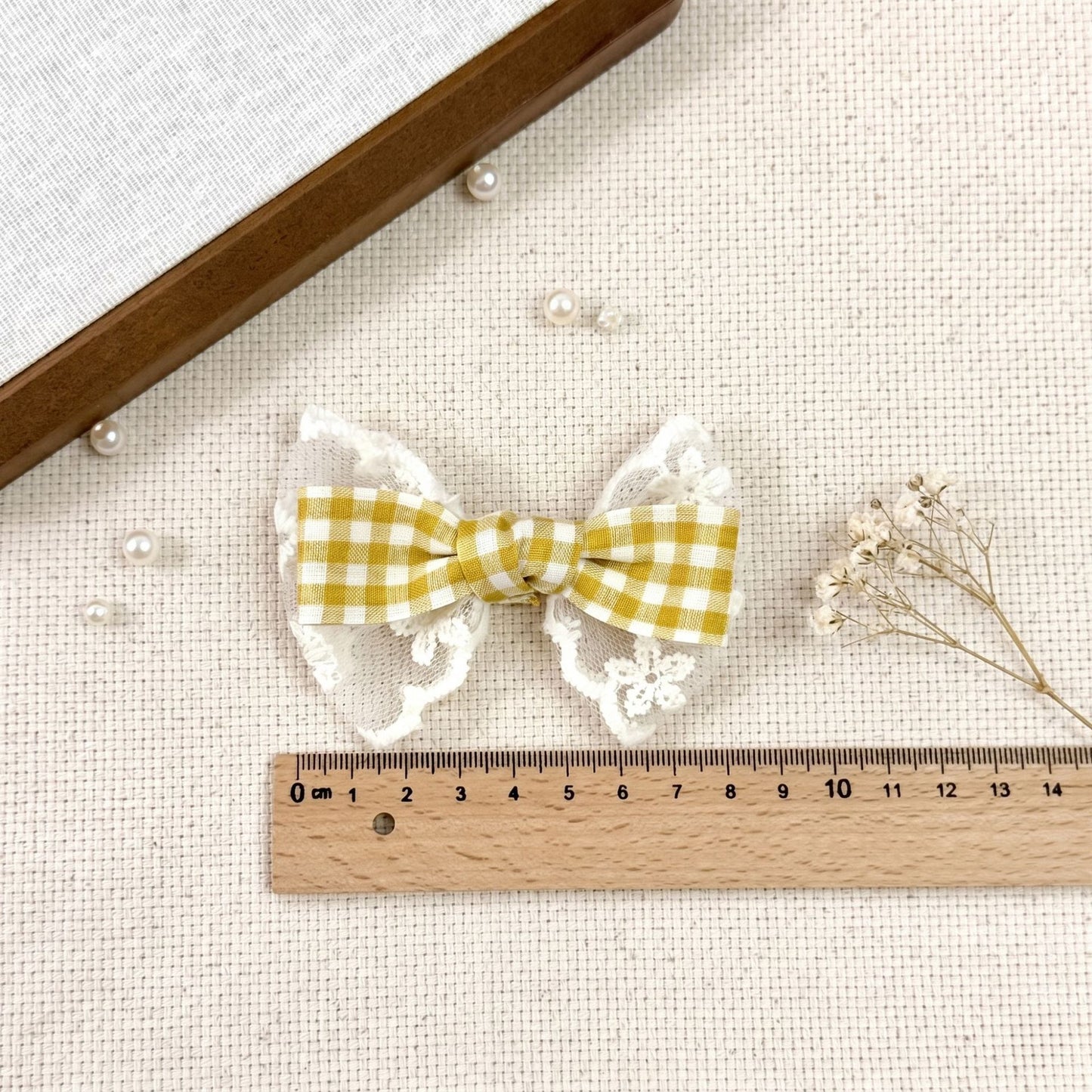 蕾丝格子蝴蝶结DIY发夹配件甜美布艺花边蝴蝶结箱包鞋花娃衣辅料