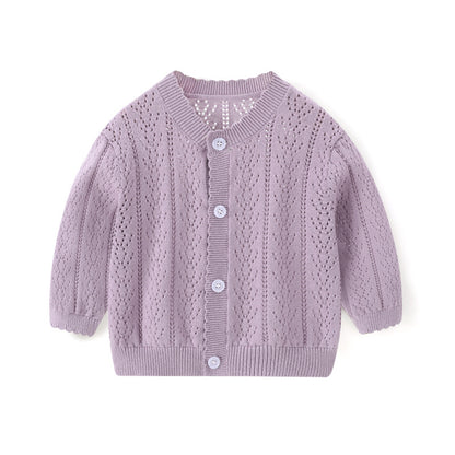 Spring and Summer Baby Lightweight Knitted Cardigan - Air Conditioner Protection Cooling Suit - Class A Cotton Long-Sleeved Children's Solid Color Breathable Round Collar Coat