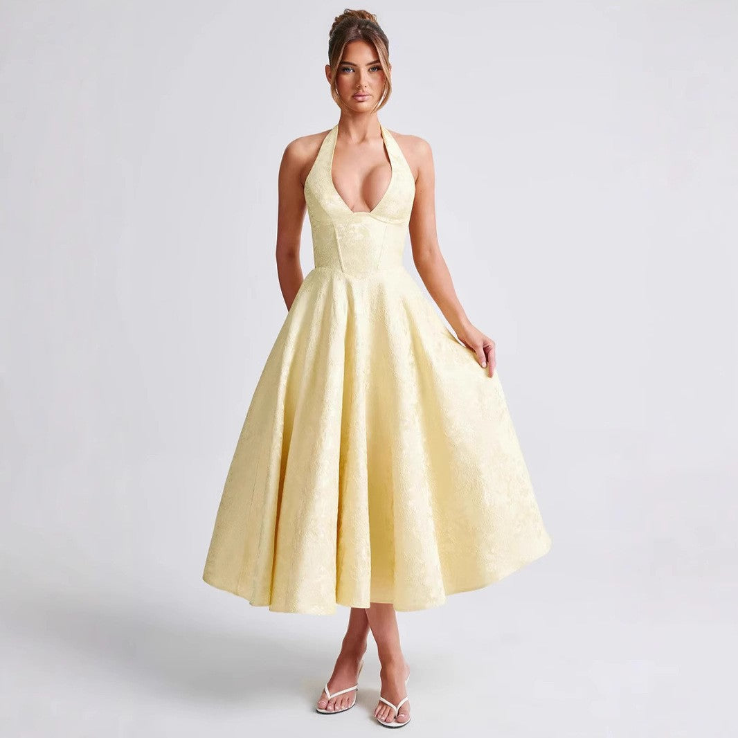 French-style vacation jacquard wrap-around vacation-style fashionable dress from Y2K era