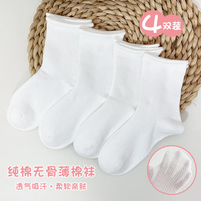 2025儿童袜子春夏薄款网眼无骨透气中筒袜男女童宝宝袜纯色运动袜