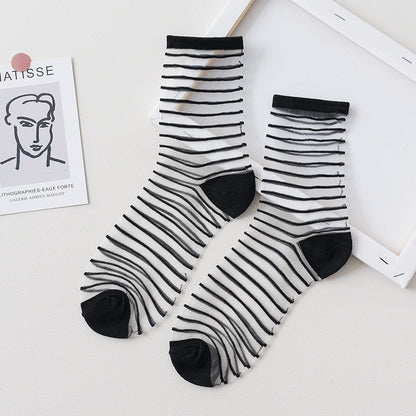 Summer Glass Socks Women's Breathable Mid-Calf Stockings Japanese Style Silk Crystal Stockings Summer Lightweight