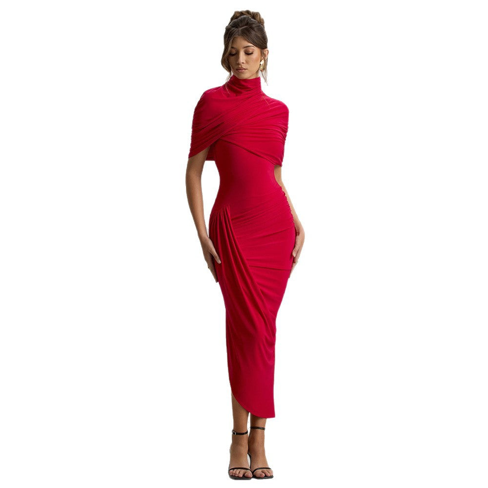 Women's Fall New Style Solid Color Fashion Backless Wrap Ruffled Fitted A-line Dress for Women