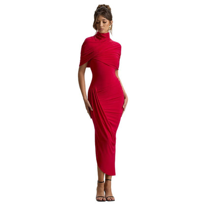 Women's Fall New Style Solid Color Fashion Backless Wrap Ruffled Fitted A-line Dress for Women
