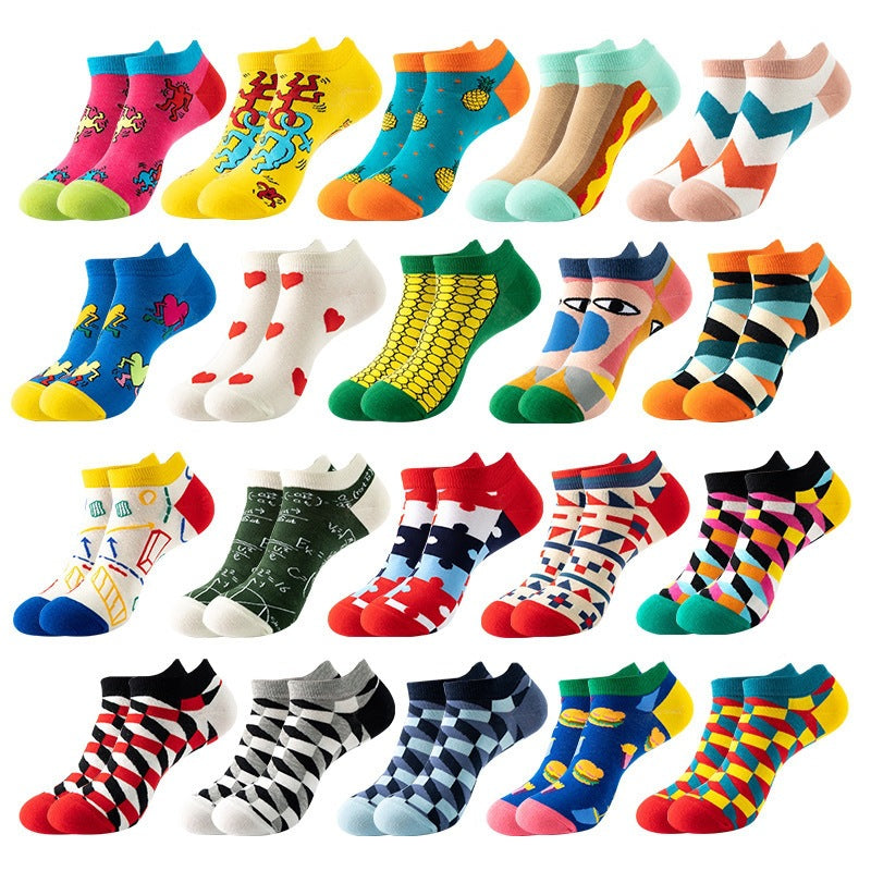 Boat sock man, summer and spring short socks for women, light-crowned short style stockings, oil painting avocado trend stockings, wholesale for sale