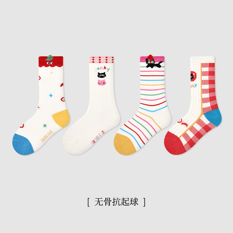 儿童袜子批发2025春季字母条纹宝宝中筒袜精梳棉无骨小狗男童袜子