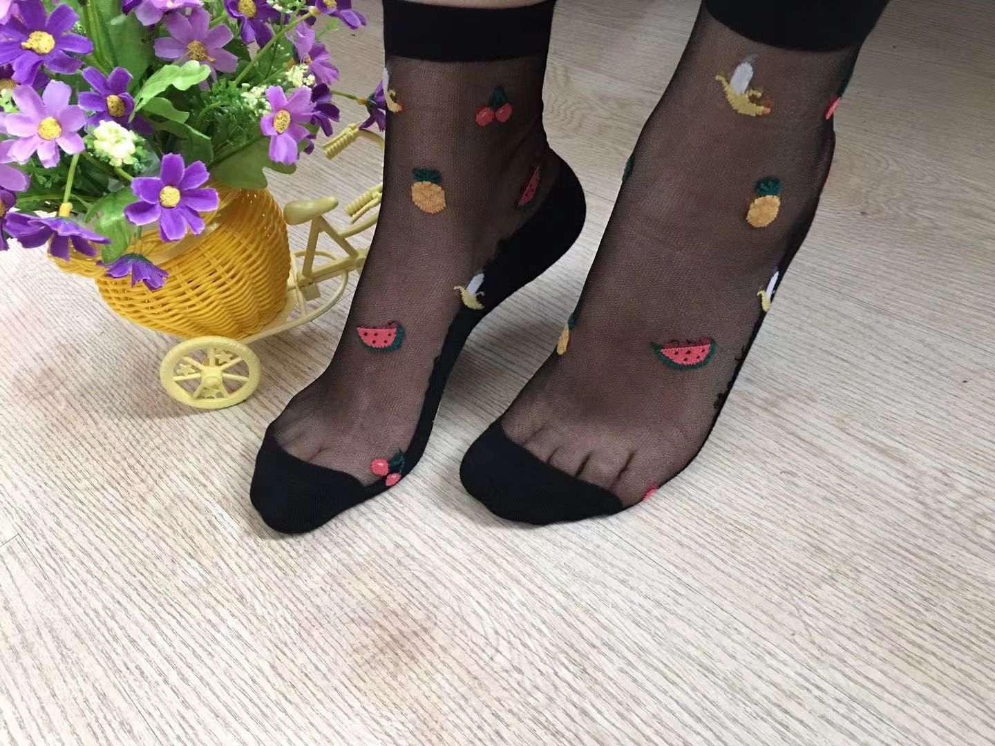 Glass fiber stockings - Children's rose flower sweet anti-slip cotton bottom stockings - Transparent mid-calf women's low-top trendy cotton stockings