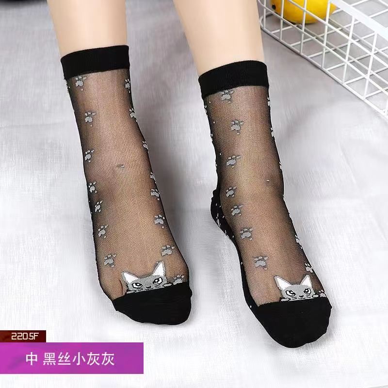 Glass fiber stockings - Children's rose flower sweet anti-slip cotton bottom stockings - Transparent mid-calf women's low-top trendy cotton stockings