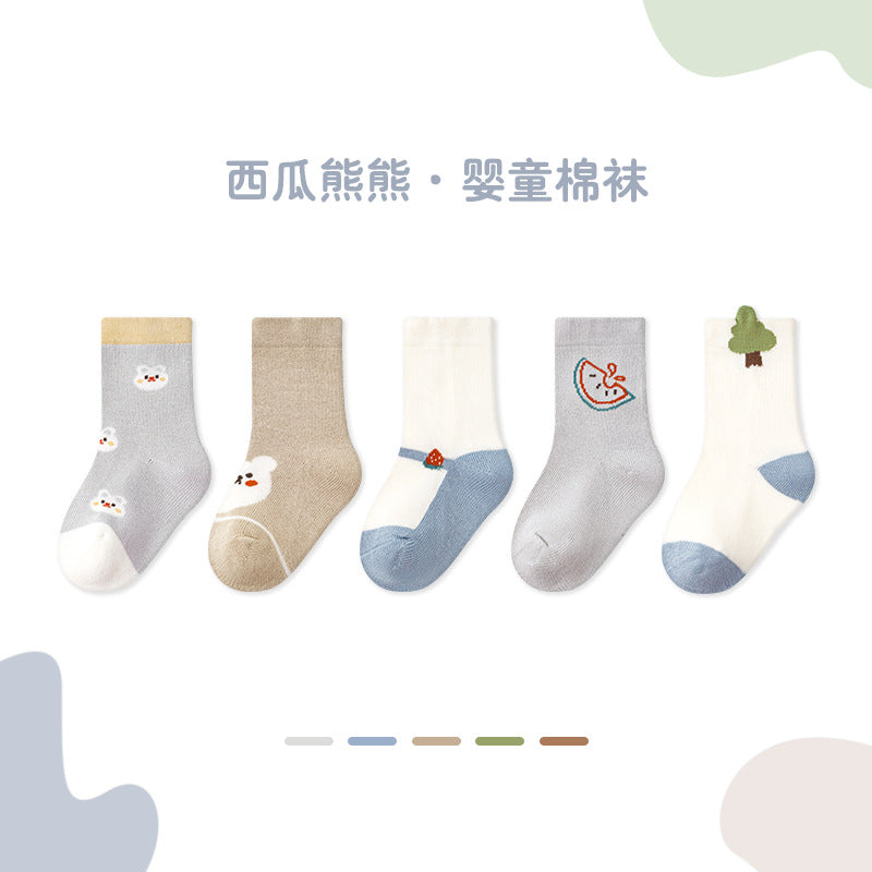 宝宝袜子A类春季新款纯色卡通婴童中筒棉袜可爱婴儿袜子儿童袜子