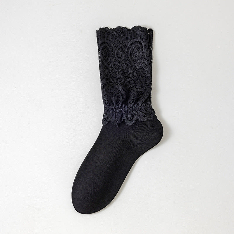 Sockchildren Autumn/Winter Lace Edging Layered Socks for Ladies Mid-Length Trendy Socks