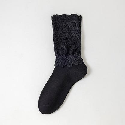 Sockchildren Autumn/Winter Lace Edging Layered Socks for Ladies Mid-Length Trendy Socks