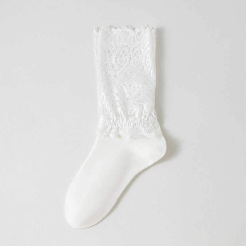 Sockchildren Autumn/Winter Lace Edging Layered Socks for Ladies Mid-Length Trendy Socks