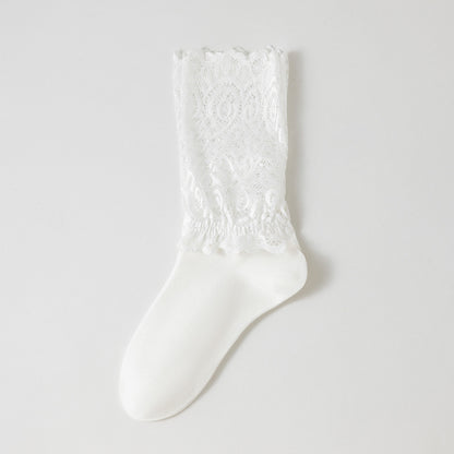 Sockchildren Autumn/Winter Lace Edging Layered Socks for Ladies Mid-Length Trendy Socks