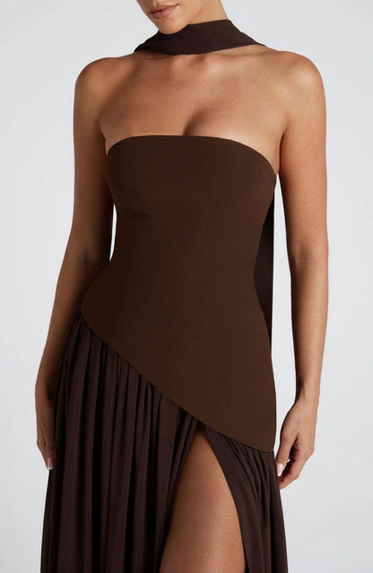 Sexy off-the-shoulder backless slit elegant high-end dress
