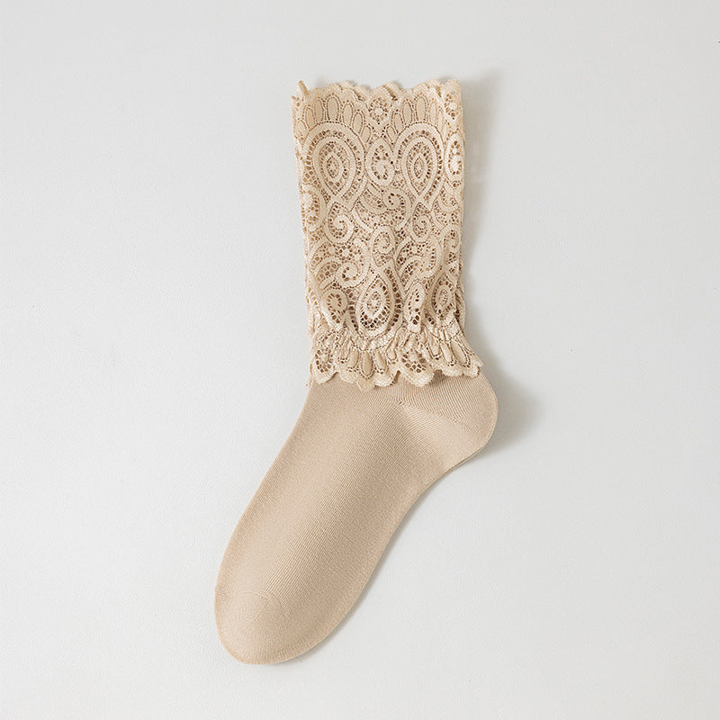 Sockchildren Autumn/Winter Lace Edging Layered Socks for Ladies Mid-Length Trendy Socks