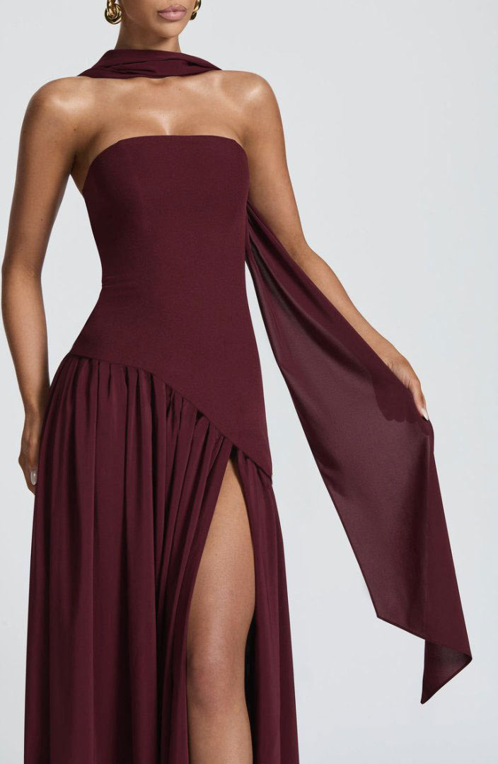 Sexy off-the-shoulder backless slit elegant high-end dress