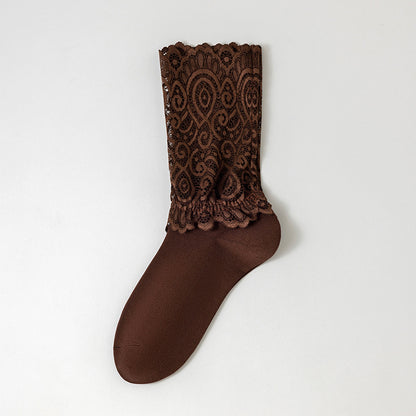 Sockchildren Autumn/Winter Lace Edging Layered Socks for Ladies Mid-Length Trendy Socks