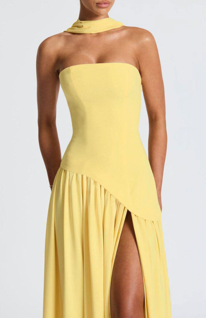 Sexy off-the-shoulder backless slit elegant high-end dress