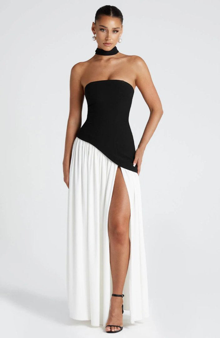 Sexy off-the-shoulder backless slit elegant high-end dress